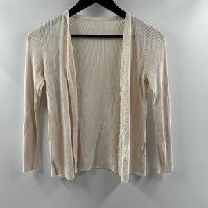 Ivory / Cream Lightweight Ribbed Sweater – Floral Embroidery, Button Front, S/M